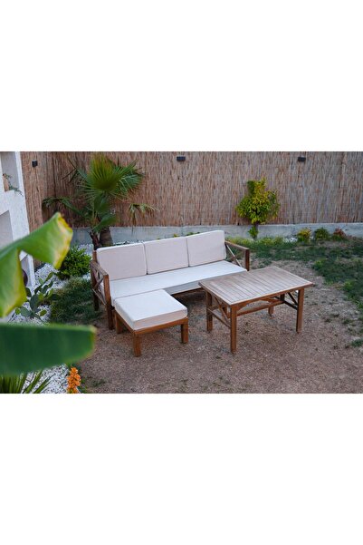 RAWZEN HOME Ahşap Bahçe Balkon Takımı I L Koltuk ve Masa I Bahçe Balkon Mobil...