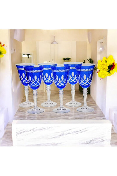 AYZ HOME Renkli Kesme Kristal Cam 6 lı Kadeh Seti