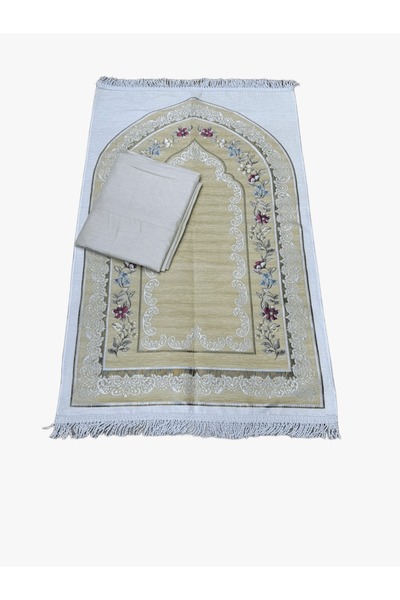 Gerenic طقم سجادة صلاة مع شرشف صلاه مفتوح لف(جلال صلاة)روز قماش بارد