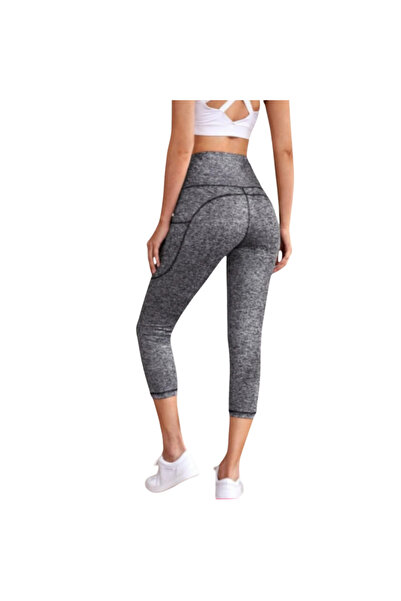 Fstyle Grey Bermuda Leggings with Side Pocket Gym Tights