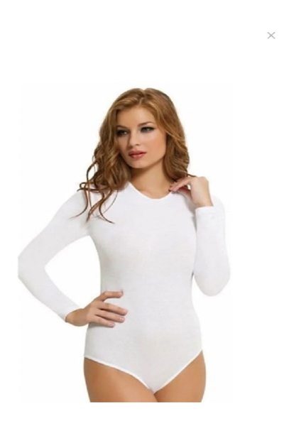 Pastel Uzun Kollu Kadın Beyaz Çıtçıtlı Badi / Zıbın