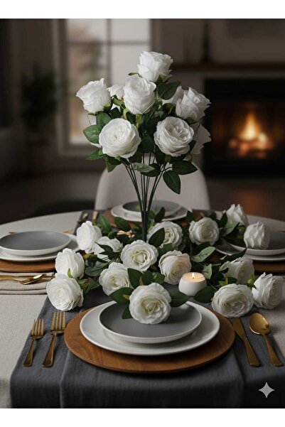 YAPAY ÇİÇEK DERYASI 12 KAFALI BEYAZ ÇOK KATLI GÜL DEMETİ EV VAZO ÖZEL GÜN MASA ÜSTÜ ÖĞRETMENLER GÜNÜ ÇİÇEĞİ