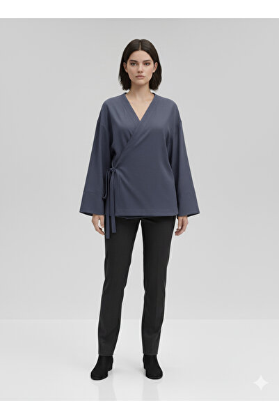 imoop design Women's Double Breasted Viscose Fabric Oversize Side Tie Kimono