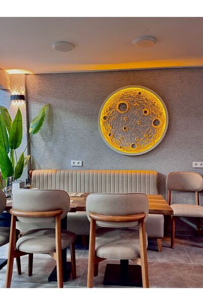 Moon 100 cm amber renk led inci beyazı çerçeve renginde metal çerçeveli dolunay tablo