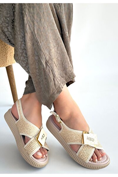 Lisinya Cate Beige Straw Skin Sandals