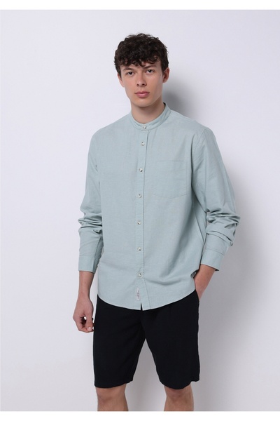 Colin's Regular Fit Hakim Collar Plain Men's Green Long Sleeve Shirt