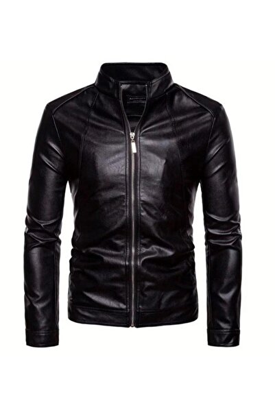 royalmoni Ανδρικό δερμάτινο μπουφάν από γνήσιο δέρμα μαύρο Blanch με φερμουάρ