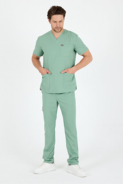 MAZEY UNİFORM زي طبي أخضر من الفيسكون والليكرا بياقة على شكل V وأكمام وهمية، ...