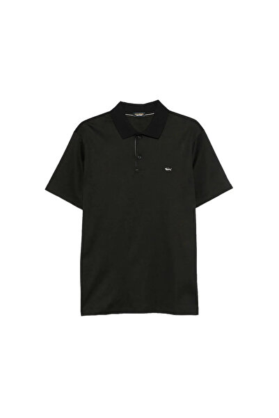 PAUL&SHARK Men's Short Sleeve Polo Neck Button Closure Black-Silver Polo Neck T-Shirt 15311726A-11D