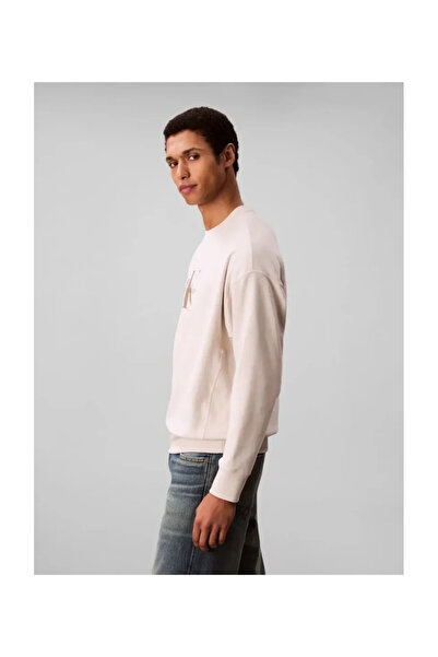 Calvin Klein Ανδρικό 100% βαμβακερό λευκό φούτερ με λογότυπο CK με στρογγυλή λαιμόκοψη και μακρύ μανίκι LV04RD242G-67U
