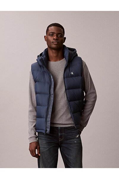 Calvin Klein Erkek Kapşonlu Yaka Fermuar Kapama Kolsuz Kapitoneli Cep Detay Mavi Yelek LV04RD531G-PPK
