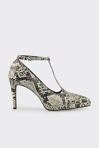 Elle Shoes Bej Hayvan Desenli Kadın Yüksek Topuk Ayakkabı