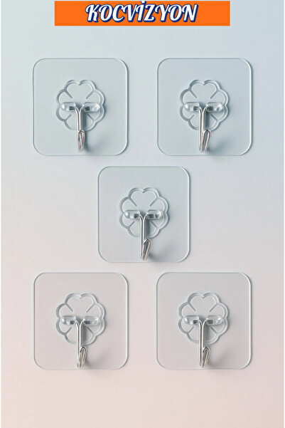 kocvizyon 5’li Şeffaf Yapışkanlı Duvar Askısı, Kendinden Yapışkanlı Güçlü Kan...