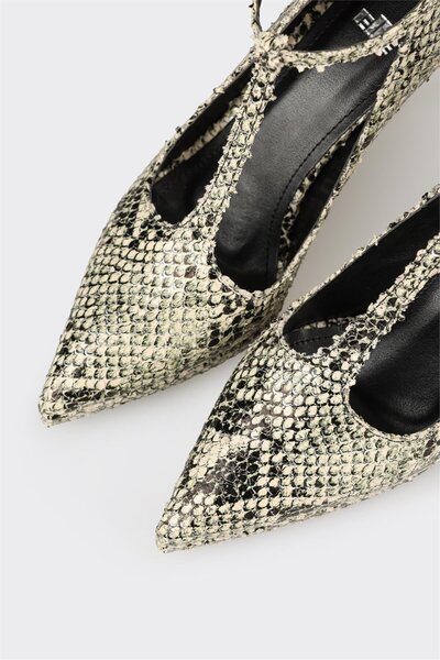 Elle Shoes Bej Hayvan Desenli Kadın Yüksek Topuk Ayakkabı