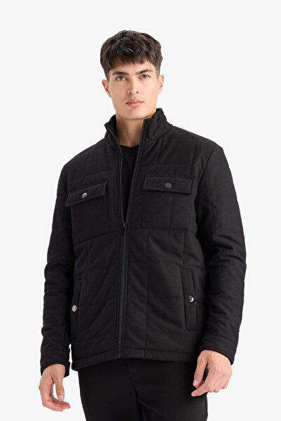 DeFacto Slim Fit Dar Kesim Dik Yaka Astarlı Fermuarlı Cepli Kışlık Şişme Penye Mont E7888AX25AU
