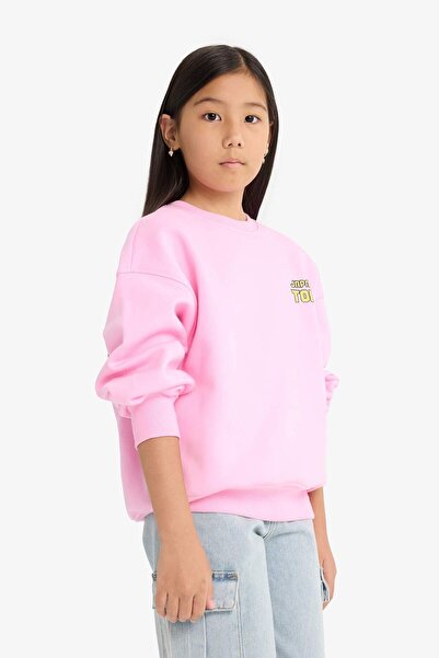 DeFacto Kız Çocuk Oversize Geniş Kalıp Bisiklet Yaka Sırt Baskılı İçi Yumuşak Tüylü Sweatshirt E6781A825WN