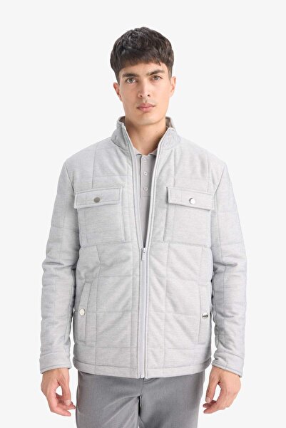 DeFacto Slim Fit Dar Kesim Dik Yaka Astarlı Fermuarlı Cepli Kışlık Şişme Penye Mont E7888AX25AU