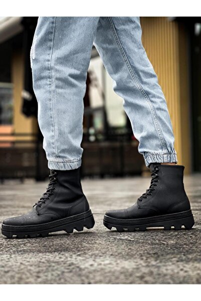 Zapatos KN-B023 Erkek Spor Günlük Bağcıklı Cilt Bot CST - Siyah