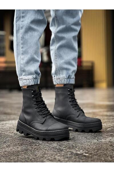 Zapatos KN-B023 Erkek Spor Günlük Bağcıklı Cilt Bot CST - Siyah