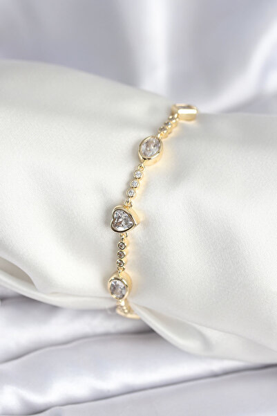 callerrons accessories Brass Gold Color Zircon Stone Heart Model Women's Brac...