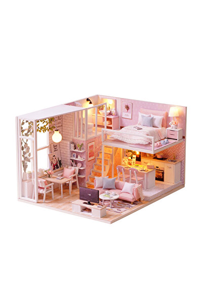 HALAMODO بيت دمى خشبي صغير ثلاثي الأبعاد من صنعك، 30x7.5x23.6 سم