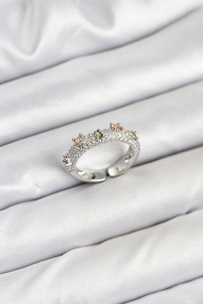 callerrons accessories خاتم نسائي عتيق من حجر الزركون بلون فضي نحاسي - EBJ250927W37920