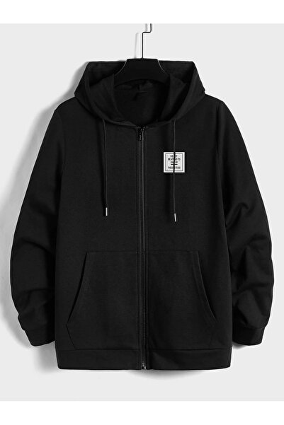 Deocept Unisex Minimal Amblemli Fermuarlı Kapüşonlu Cepli Sweatshirt