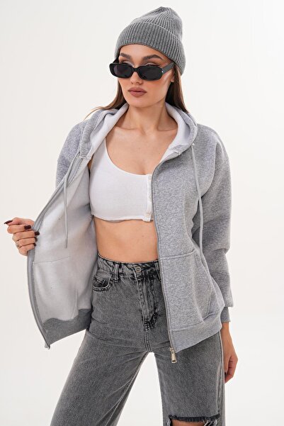 ŞİMAL Women's Hooded Zipper Closure Three Thread Sweat 255003 -