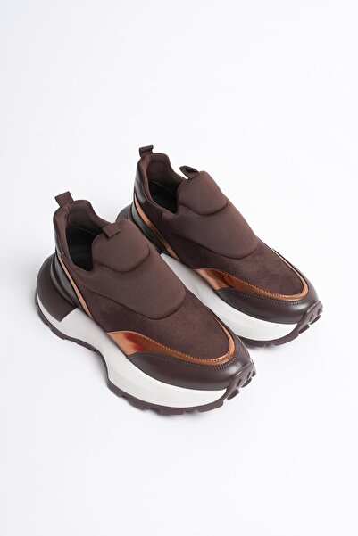 Mubiano Kadın Streçli Spor Ayakkabı Bronz Detaylı Kahve Bravina