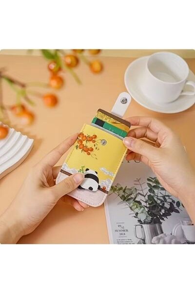 Zarif Seçkiler حامل بطاقات مع إغلاق سريع - باندا لطيف