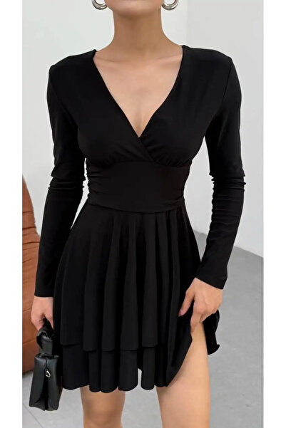 cemo KRUVAZE YAKA CIFT KAT ELBISE