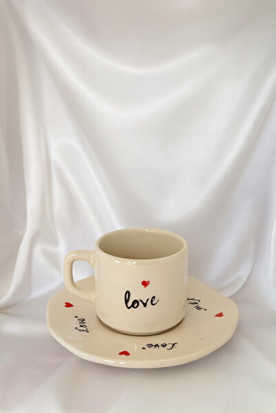 Hausette Ceramic Mug and Saucer with'Love' Written Turkish Coffee, Mug, Turkish Coffee Cup, Cup, Mug