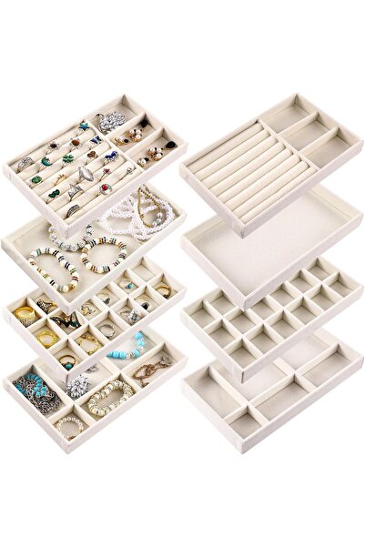 MAQUITA 8 Pcs Jewelry Tray Velvet Stackable Jewelry Organizer Trays Divided E...