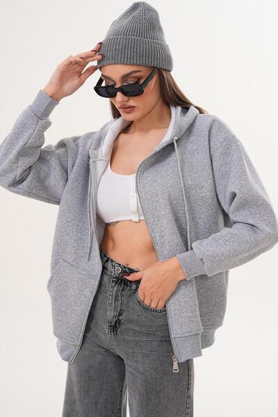 ŞİMAL Women's Hooded Zipper Closure Three Thread Sweat 255003 -