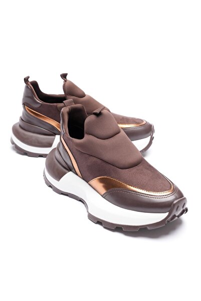 Mubiano Kadın Streçli Spor Ayakkabı Bronz Detaylı Kahve Bravina