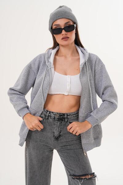 ŞİMAL Women's Hooded Zipper Closure Three Thread Sweat 255003 -