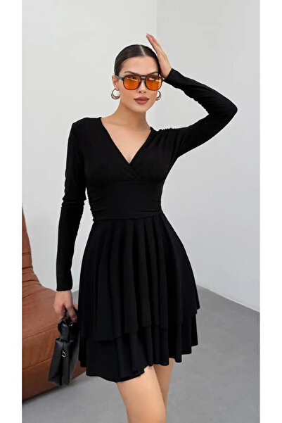 cemo KRUVAZE YAKA CIFT KAT ELBISE