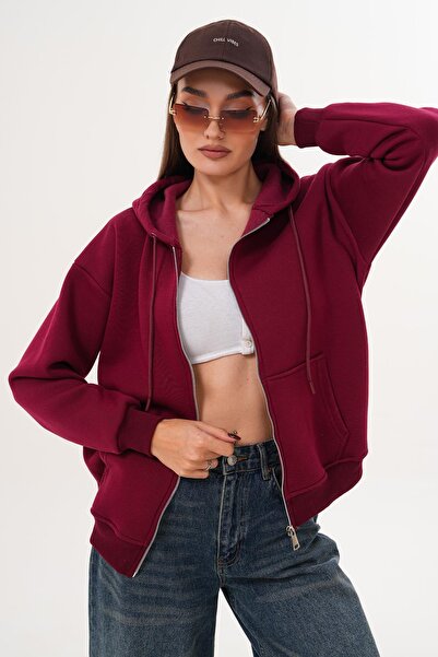 ŞİMAL Kadın Kapüşonlu Fermuar Kapamalı Üç İplik Sweat 255003 -