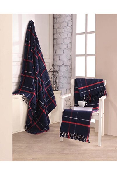 Bayev Navy Blue Red Scottish Double Cotton Blanket 200 X 220