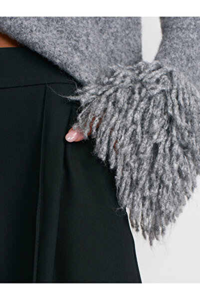 Dilvin 72192 Dikişli Geniş Paça Pantolon-Siyah