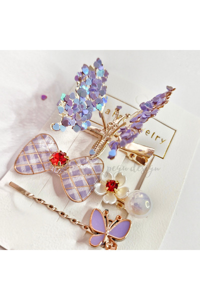 pegu baby collection Lila purple stone 3-piece set butterfly hair clip, schoo...
