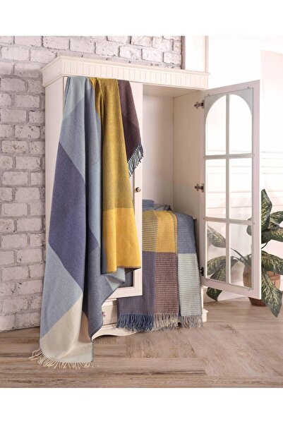 Bayev Blue Yellow Scotch Double Cotton Blanket 200 X 220