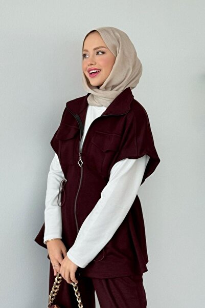 Şulemoda Giyim Retro Scuba Vest Suit Plum