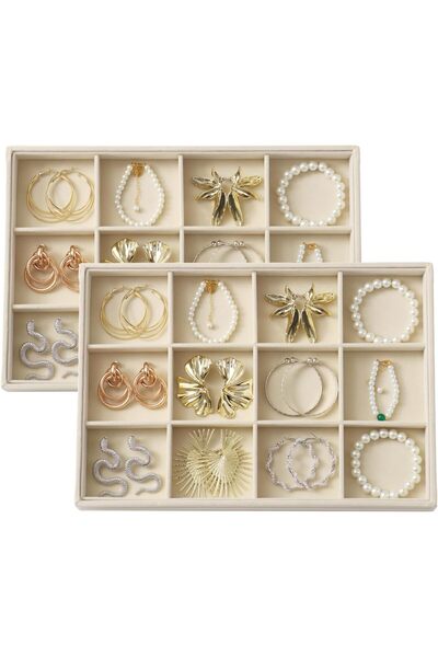 Hope صينية مجوهرات مخملية كبيرة، مكونة من قطعتين، قابلة للتكديس، مع أدراج لعر...