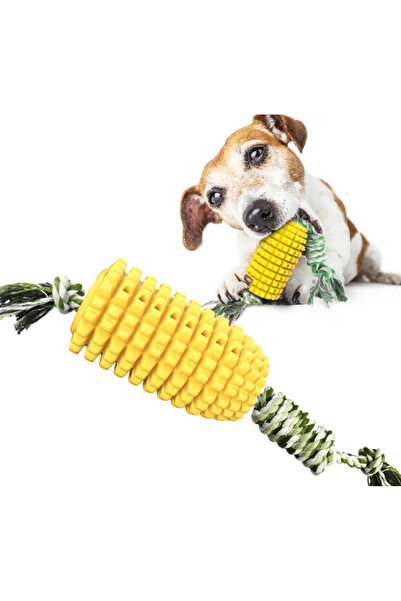 No branded Porumb cu frânghie, jucărie 3 în 1 pentru curățarea dentară, suport pentru mâncare și pastă de dinți, 11x5x7 cm