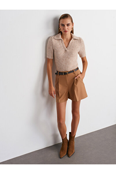Dilvin 72186 Kemerli Pensli Şort-Camel