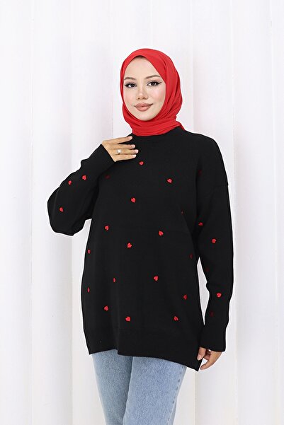 benguen Kalp Nakışlı Triko Kazak N3253 Siyah