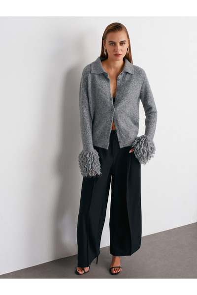 Dilvin 72192 Dikişli Geniş Paça Pantolon-Siyah