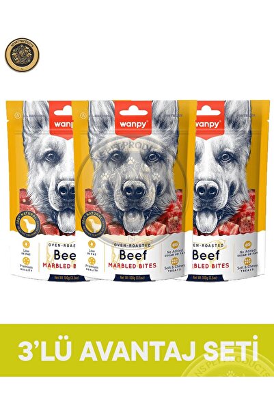 Wanpy Marbled Ödül Et Parçaları Köpek Ödül Maması Seti 3x100 gr