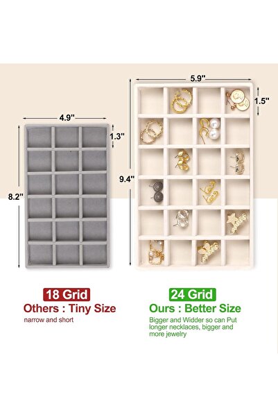 Hope 4 Jewelry Organizer Drawer Insert, Stackable Velvet Jewelry Tray Organizer Display Case Sto